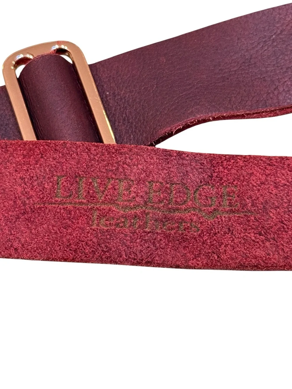 Live Edge Leathers Handcrafted Full Grain Leather Belt Burgundy Copper Buckle